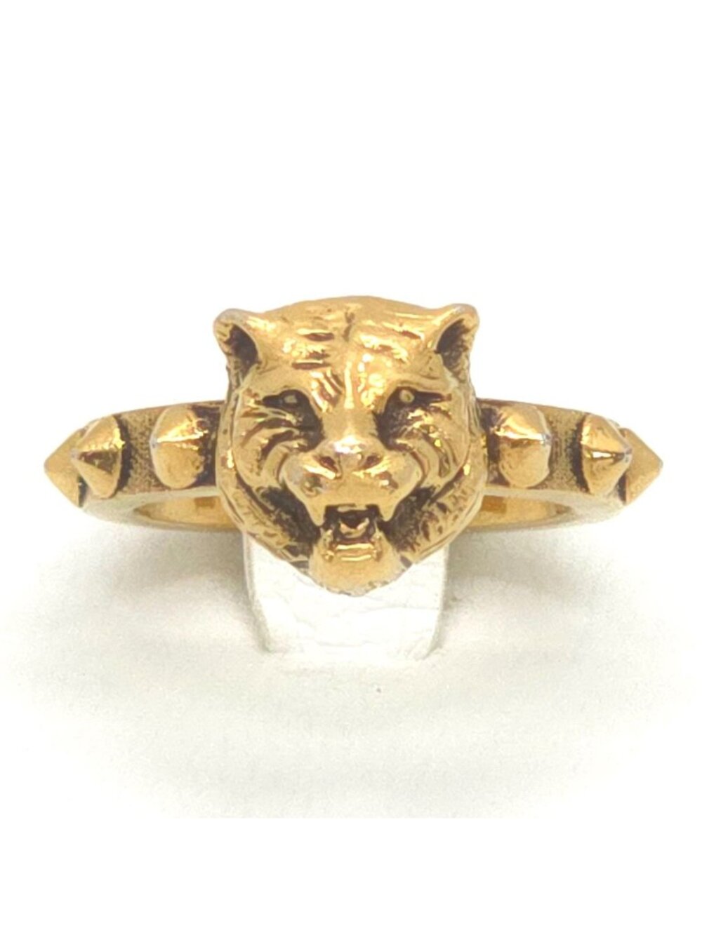 Gucci Cat Head Studs Ring Gold Tone Metal Aging Finish